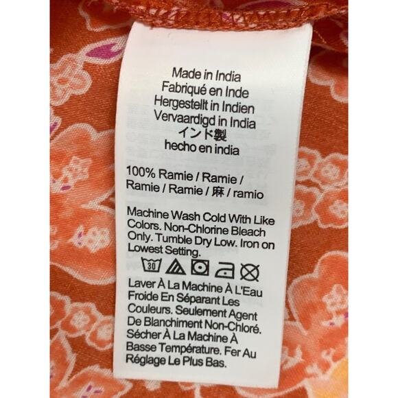 J.CREW Women’s Orange Floral Long Sleeve Ramie Tunic Top in Painted Block Size L - Picture 11 of 11